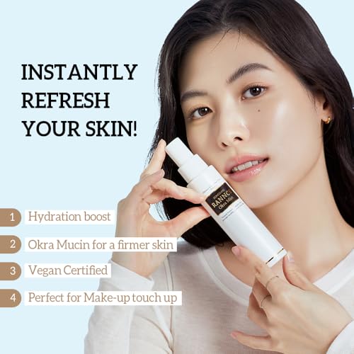 DONGSUNG RANNCE Okra Mist, Face Mist with Okra Fruit Extract and Abelmoschus Manihot Flower Extract, Hydrates and Nourishes Skin, Day Care, 3.38 fl oz (100ml)