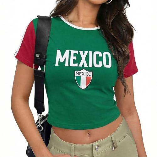 Mexican Flag Crop Top for Women - Soccer Match Shirt, Summer Activewear