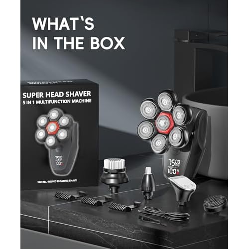 Head Shavers for Bald Men, 7D Head Shaver with LED Display, 3 Adjustable Modes, 10000 RPM High Speed Motor, IPX8 Waterproof, USB Fast Charging