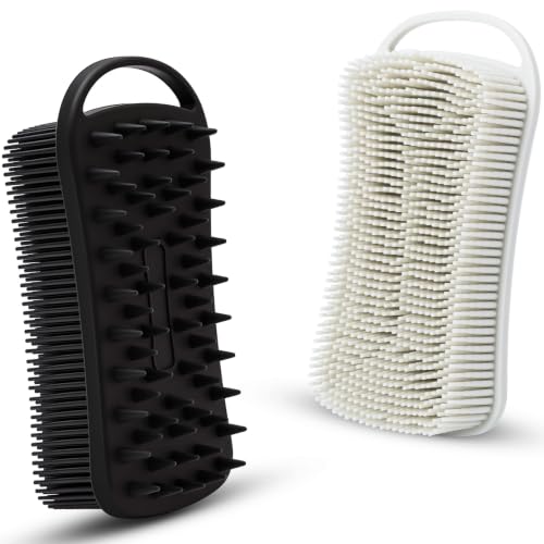 MtBoi 2-Pack Silicone Body Scrubber Grey & Black - Exfoliating Shower & Hair Scalp Massager for Sensitive Skin