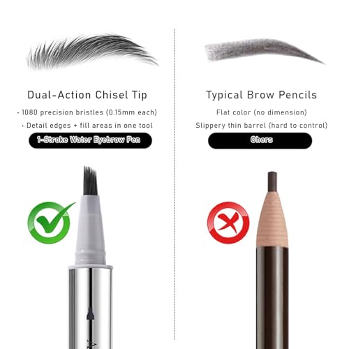 Waterproof Liquid Eyebrow Pen - Brown, Microblading Effect for Natural Hair-Like Brows, Long-Lasting & Smudge-Proof, Multiple Tips for Precise Application
