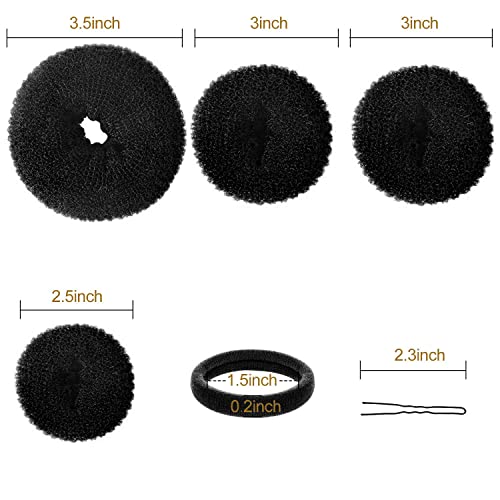 Hair Bun Maker Kit with 4 Donuts, Elastic Ties & Bobby Pins