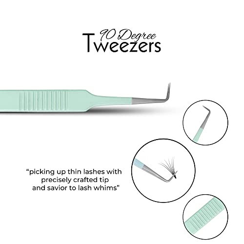 SIVOTE Fiber Tip Lash Extension Tweezers Set of 3 with Leather Pouch