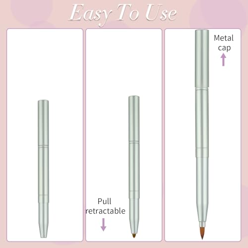 Double-Ended Retractable Lip Brush Set for Lipstick & Gloss - Silver & Green