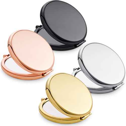 Compact Mirror for Purse, Metal Round Shell, Double-Sided 1X/2X Magnifying, Portable Travel Makeup Mirror, Mini Pocket Mirror, Mix Color£¬4 Packs