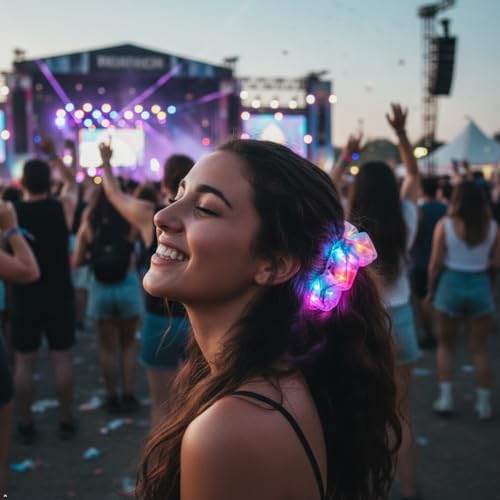 MUYANN 4-Pack LED Light Up Green Scrunchies for Women & Girls, Party & Festival Hair Accessories