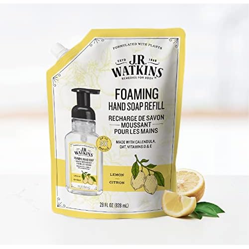 J.R. Watkins Foaming Hand Soap Refills, , Alcohol-Free Hand Wash, Cruelty-Free, , Moisturizing Hand Soap Refill for Bathroom or Kitchen, Lemon 28 fl oz Foam Soap Refill, 6 Pack