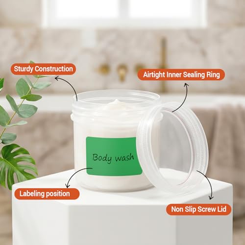 METAPACK 1 oz Clear Travel Jars with Orange Lid, Leakproof TSA Containers, Labels - 16 Pack