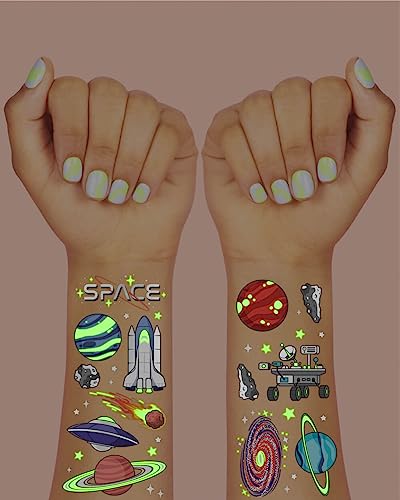 Space Glow in Dark Temporary Tattoos for Kids - 50 pc