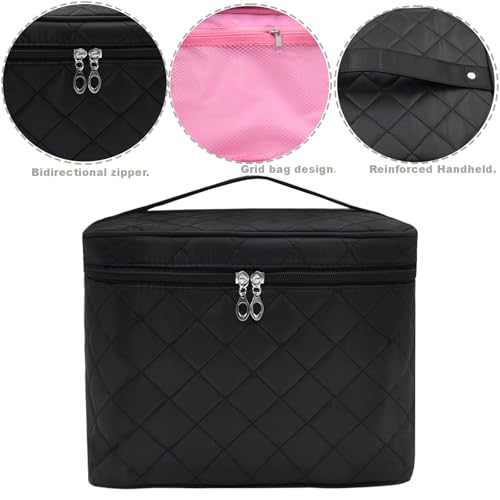 Makeup Bag Cosmetic Travel Bag Large Make Up Bag with Handle Zipper Makeup case Waterproof Cosmetic Pouch for Purse Makeup Brush Bags for Women Girls-Black