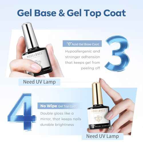 modelones Nail Dehydrator and Primer with Gel Base & Top Coat Set, Acid Free Acrylic Supplies Primer Glossy Gel Nail Polish Top Coat