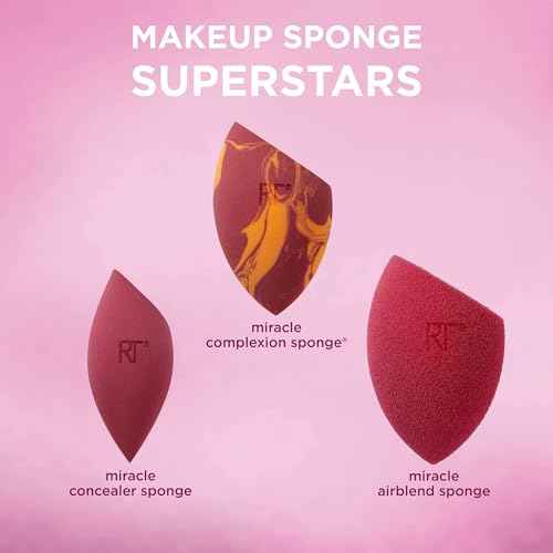 Real Techniques Makeup Sponge Superstars Gift Set, 3 Piece Holiday Set with Travel Case, Blending Sponges for Foundation, Concealer & Powder, Christmas Gift, Cruelty-Free & Vegan
