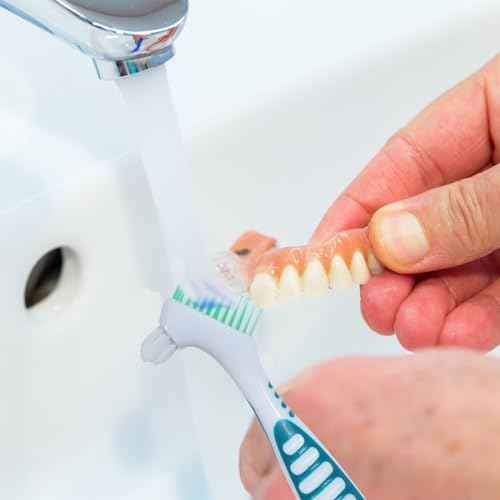 2Pcs Denture Brush False Teeth Toothbrush with 1 White Carrying Case, Effective Denture Cleaning Brush with Multi-Layered Soft Bristles,Green and Purple