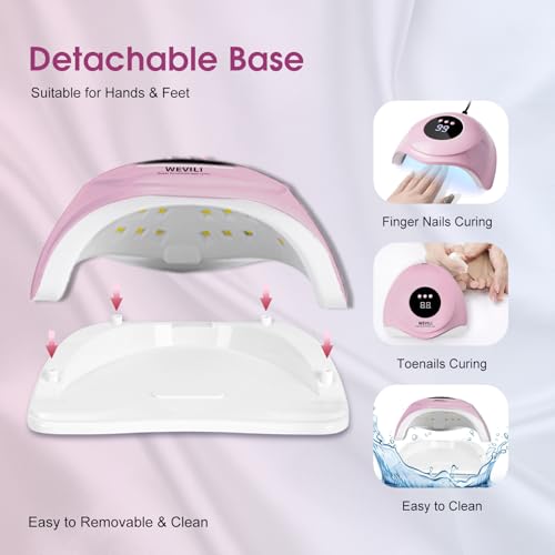 WEVILI Pink UV LED Nail Lamp - 72W Gel Polish Curing Light with 24 Beads & Auto Sensor