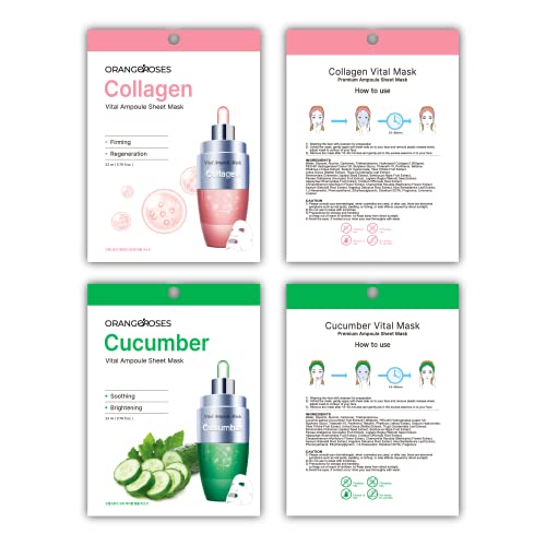 ¡¼Orangeroses¡½ 13 Pcs Combo Vital Ampoule Sheet Mask, Korean Facial Skincare Sheet | Simple & Effective Skincare Routine | Moisturization | Wrinkle Care | Brightening (New Upgraded Mask)
