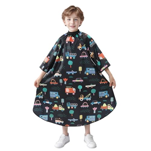 Kids Haircut Cape with Sleeves - Adjustable Neck, Cars Design