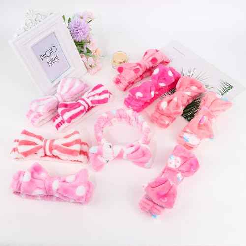Casoty 10 Pcs Skincare Headbands - Soft Coral Fleece Spa & Yoga Face Washing Bow Headbands