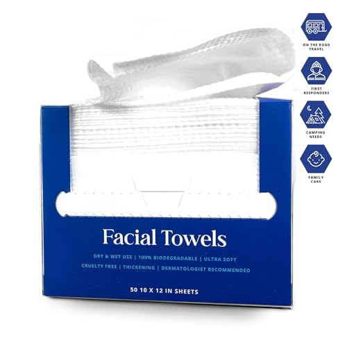 Disposable Facial Towels XL (50 Count) ? Biodegradable, Ultra-Soft, Lint-Free Face Towels for Sensitive Skin, Makeup Removal & Skincare