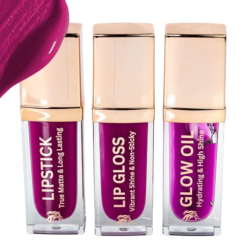 Phoenix Beauty Lip Trio – Matte Lipstick, Gloss & Oil Set