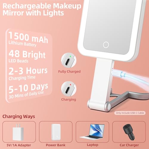 GioeDa Travel Makeup Mirror with Lights 10X Magnifying