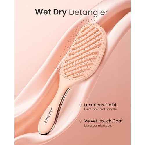 AIMIKE Detangling Brush, Wet Dry Vented Detangler Brush w/Soft Bristles, Pain-Free Detangle Hairbrush Loosens Stubborn Tangles, Extra Gentle on Sensitive and Fine Hair, for Women & Kids