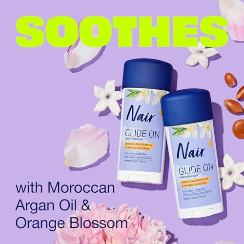 Nair Glide On Hair Removal Cream, Arm, Leg, and Bikini Hair Remover, Depilatory Cream, 3.3 Oz Stick