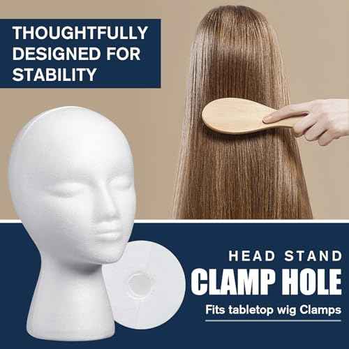 Gisafai 18 Pcs Foam Wig Head with 50 Pcs T Pins Female Foam Mannequin Wig Stand and Holder 11" Tall Cosmetics Model Head Display Hair, Hats Hairpieces Display for Home Travel Salon