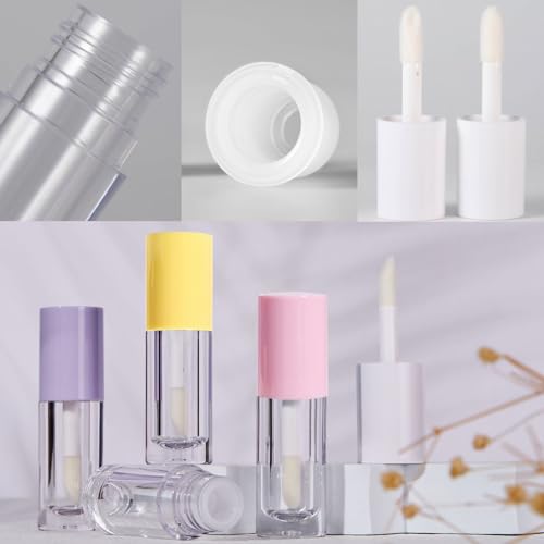 Qeuly 4Pcs 6ml Empty Lip Gloss Tubes with Wand & Colorful Caps