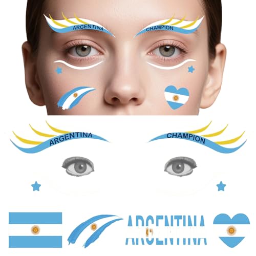 Argentina Flag Temporary Tattoos - 2026 World Cup Face Decals