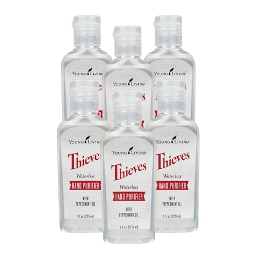 Young Living Thieves Waterless Hand Purifier with Peppermint Oil - Effective cleanser for the Whole Family - Promotes Good Hygiene with Soft Hands - 1oz x 6 Pack