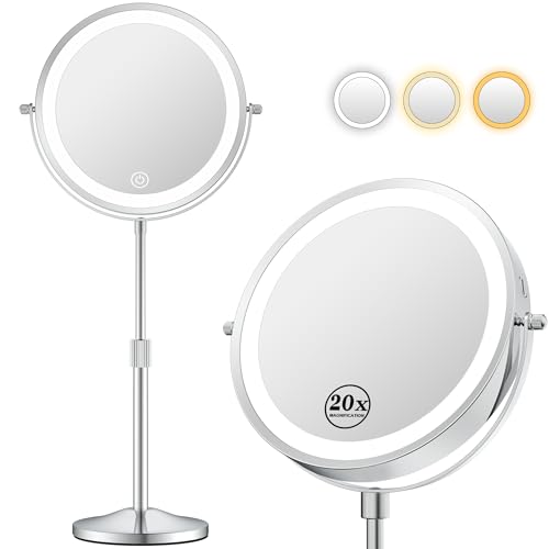 LED Makeup Mirror with 1X/20X Magnification, Adjustable Height