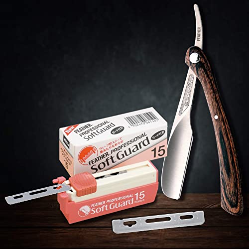 Feather Artist Club ProSoft Guard Razor Blades - 1 Pack of 15 - Single Straight Edge Razor Blade with Guard Refills for Shaving - For Men, Women, & Barbers
