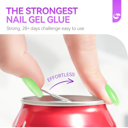 Professional Gel Nail Glue UV - 6 in 1 Gel Glue for Nail Tips with Green Jelly Gel Polish,Base Coat Free,Gelike EC Strong Adhesive for Press on Nail,Ideal for Salon and Home DIY