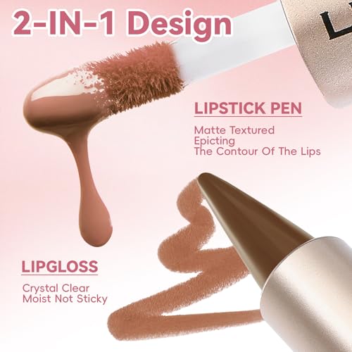 HOSAILY 2-in-1 Lip Liner & Gloss Duo – Nude Peach Plumping Kit