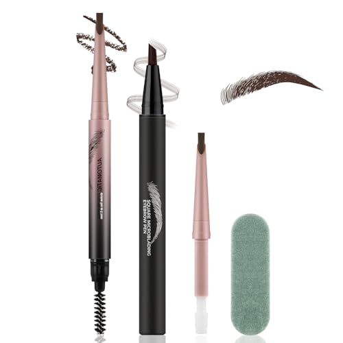 Waterproof Eyebrow Pencil Set with Dual-End Brush & Blade Tip