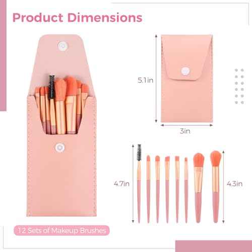 12 Sets Travel Makeup Brushes, Makeup Brush Bag with 8 Brushes, Bridesmaid Gift, Synthetic Fiber Makeup Brush, Foundation Blush Shadow Brush Set, Portable Makeup Brush Set for Weddings, Parties