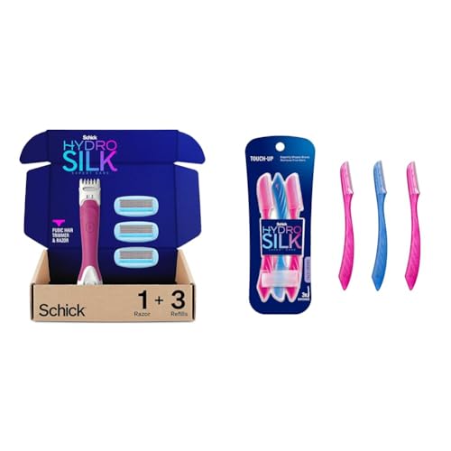 Schick Hydro Silk Trimstyle Bikini Razors with Trimmer & Touch-Up Exfoliating Dermaplaning Tool, Face & Eyebrow Razor with Precision Cover- 3 Count | Dermaplaning Razor For Women