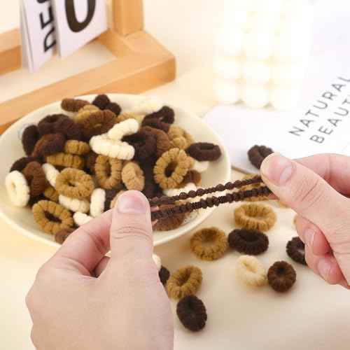 Small Hair Ties for Toddler Gilrs,Adult's Fine Hair,120pcs,No Damage Mini Hairties for Kids,Children,Soft Cotton Tiny Hair Tie,Seamless,Won't Pull Out (Brown)