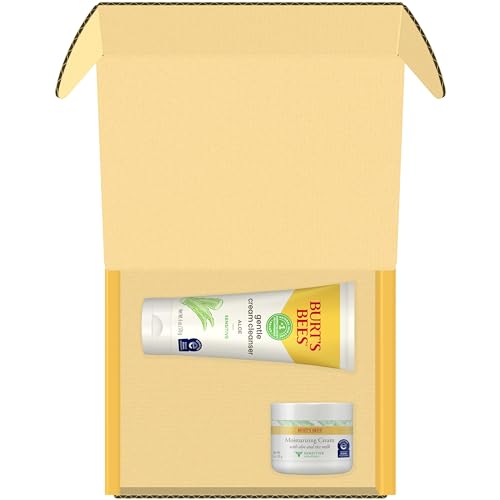 Burt’s Bees Sensitive Skin Bundle, Gentle Cream Facial Cleanser with Aloe and Moisturizing Face Cream with Aloe and Rice Milk, Natural Origin Skincare, 6 oz./3 oz.