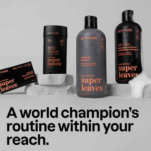 ATTITUDE Men's Shampoo and Conditioner 2-in-1, Nourishing For Dry Hair and Scalp, With Panthenol and Ginseng, 97% Natural Origin Ingredients, EWG Verified, Patchouli & Bourbon, 14 Fl Oz (Pack of 3)