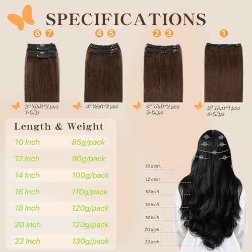 Remy Hair Extensions Clip in Human Hair Dark Brown Clip in Extensions Real Human Hair 14 Inch Real Hair Extensions Clip in Human Hair Straight Human Hair Clip Ins 100g 7Pcs
