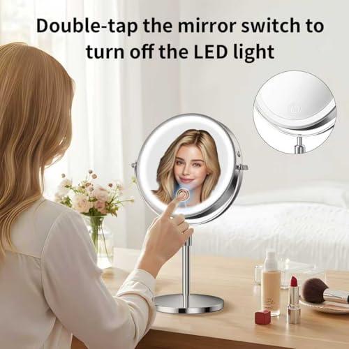 1X/30X Double-Sided Makeup Mirror with Light - 3 Color Modes