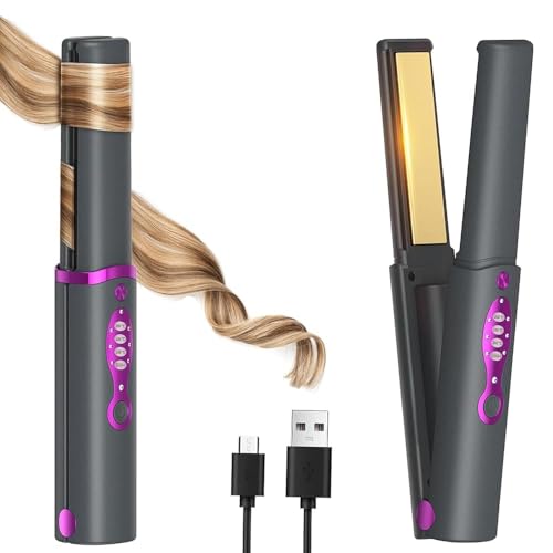 OBEST Gray Cordless Hair Straighteners Curler 2-in-1 Fast Heating Flat Iron