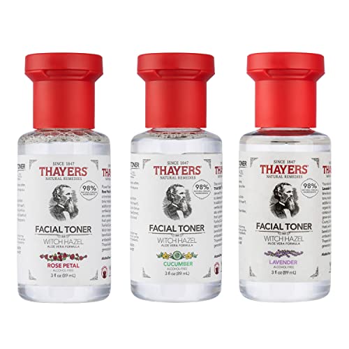 THAYERS AlcoholFree Witch Hazel Facial Toner with Aloe Vera Formula 3 Pk Toner Holiday Kit, 3oz Rose Petal, Cucumber and Lavender