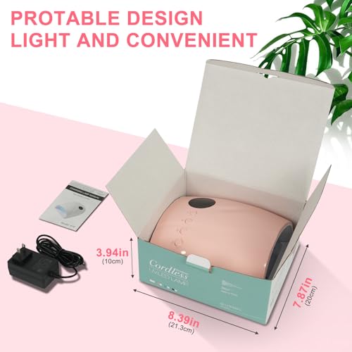 Cordless UV Nail Lamp, 96W UV LED Nail lamp for Gel Polish & Acrylic Nails, Fast Curing Nail Light with 4 Timers, Detachable Base, Auto Sensor, 54 LED Beads, Salon & Home Use (Pink)