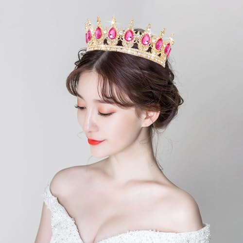 Gold & Rose Rhinestone Wedding Crown Tiara for Women