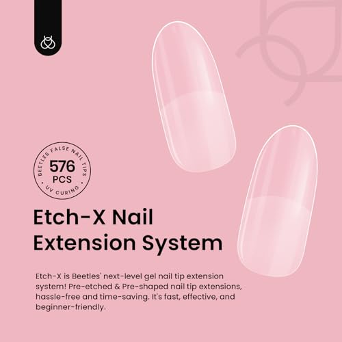Beetles A- Oval S 576Pcs Short Oval Nail Tips, 12 Sizes, Half Matte Inner Surface