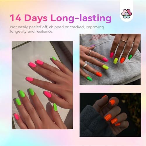 SAVILAND Quick-Dry Neon Nail Polish Set 12+2 Colors – Non-Gel Base & Top Coat