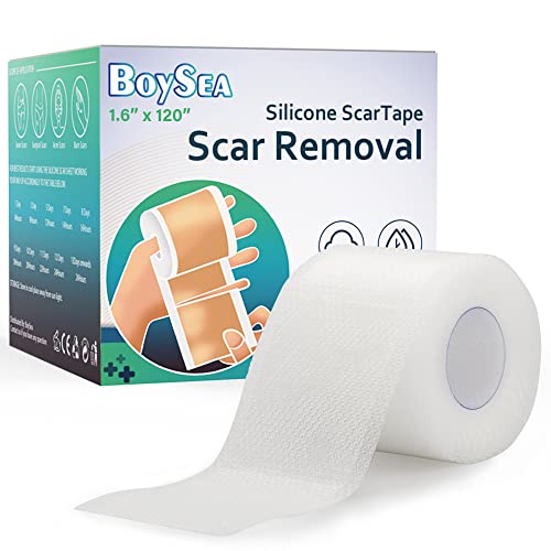 Boysea Silicone Scar Sheets (1.6" x 120") Clear Silicone Scar Tape - Scars Removal Treatment - Reusable Scar Strips for Keloid, C-Section, Burn, Surgical Scars