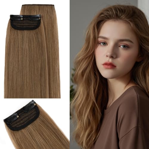 SEGO Clip in Hair Extensions for Women, 100% Remy Human Hair, Mini Hairpieces with 2 Clips, Short Extensions to Add Hair Volume, 2 Pcs, 12 Inches, 34g, Light Brown